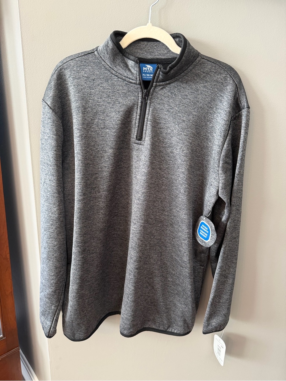 NWT. MTA Sport Boy’s Dark Gray Quarter-Zip Performance Pullover. XL 16-18